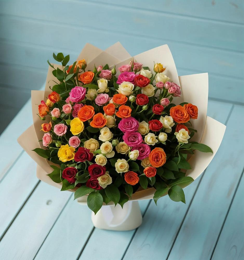 Букет Микс из разноцветных кустовых роз в Серышево