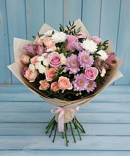 Букет цветов из:  Хризантемы, Розы и Альстромерии в Серышево