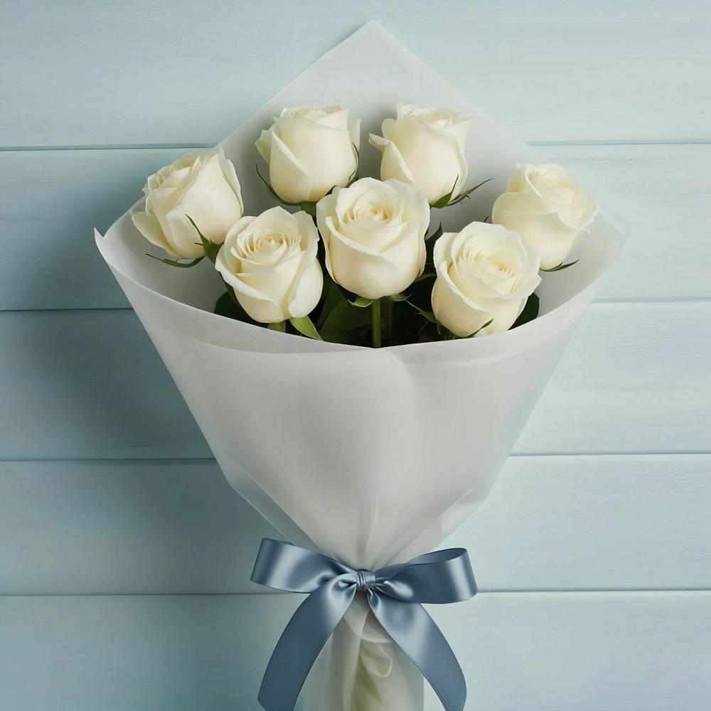 Букет 7 Белых роз Эдлесс Лав в Серышево