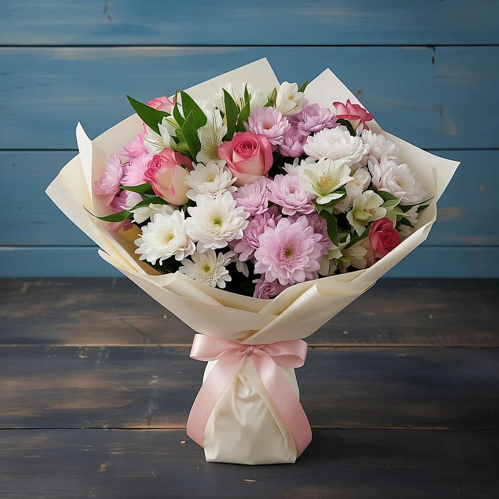 Букет цветов из: Хризантемы, Альстромерии и Розы в Серышево